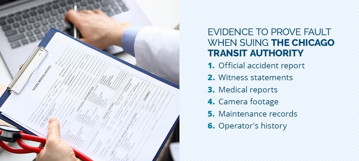 evidence to prove fault when suing chicago transit authority for injury